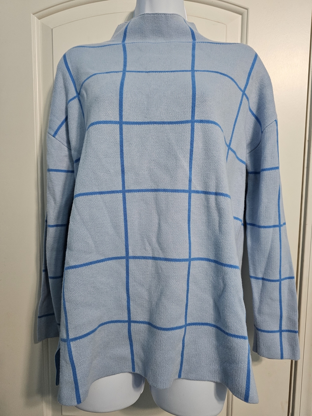 LOFT Light Blue Windowpane Turtleneck Sweater